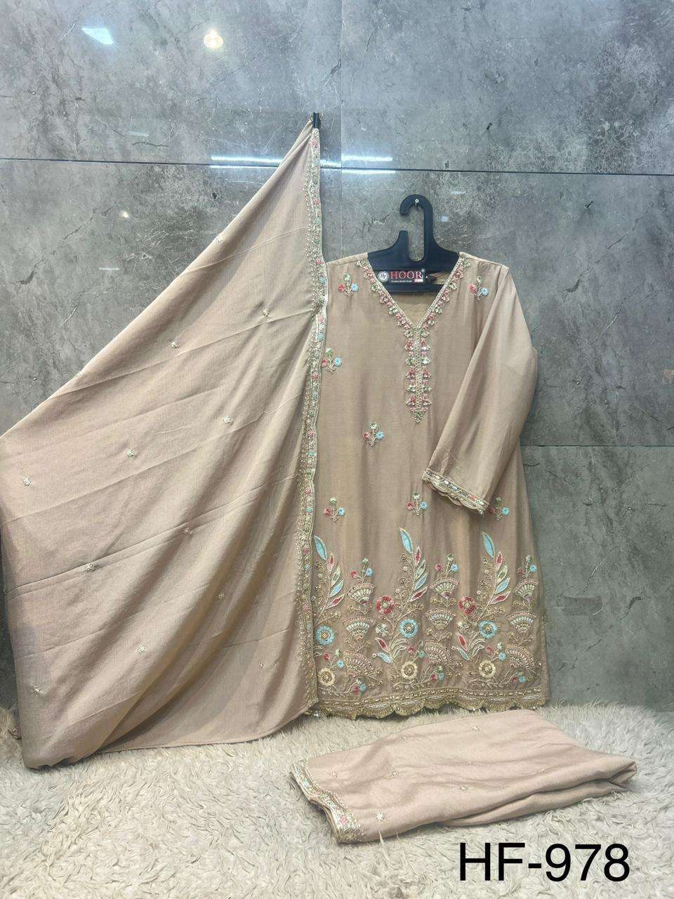 HOOR TEX HF 978 HEAVY BEAUTIFUL EMBROIDERY DESIGNER LOOK READY MADE PAKISTANI SUIT