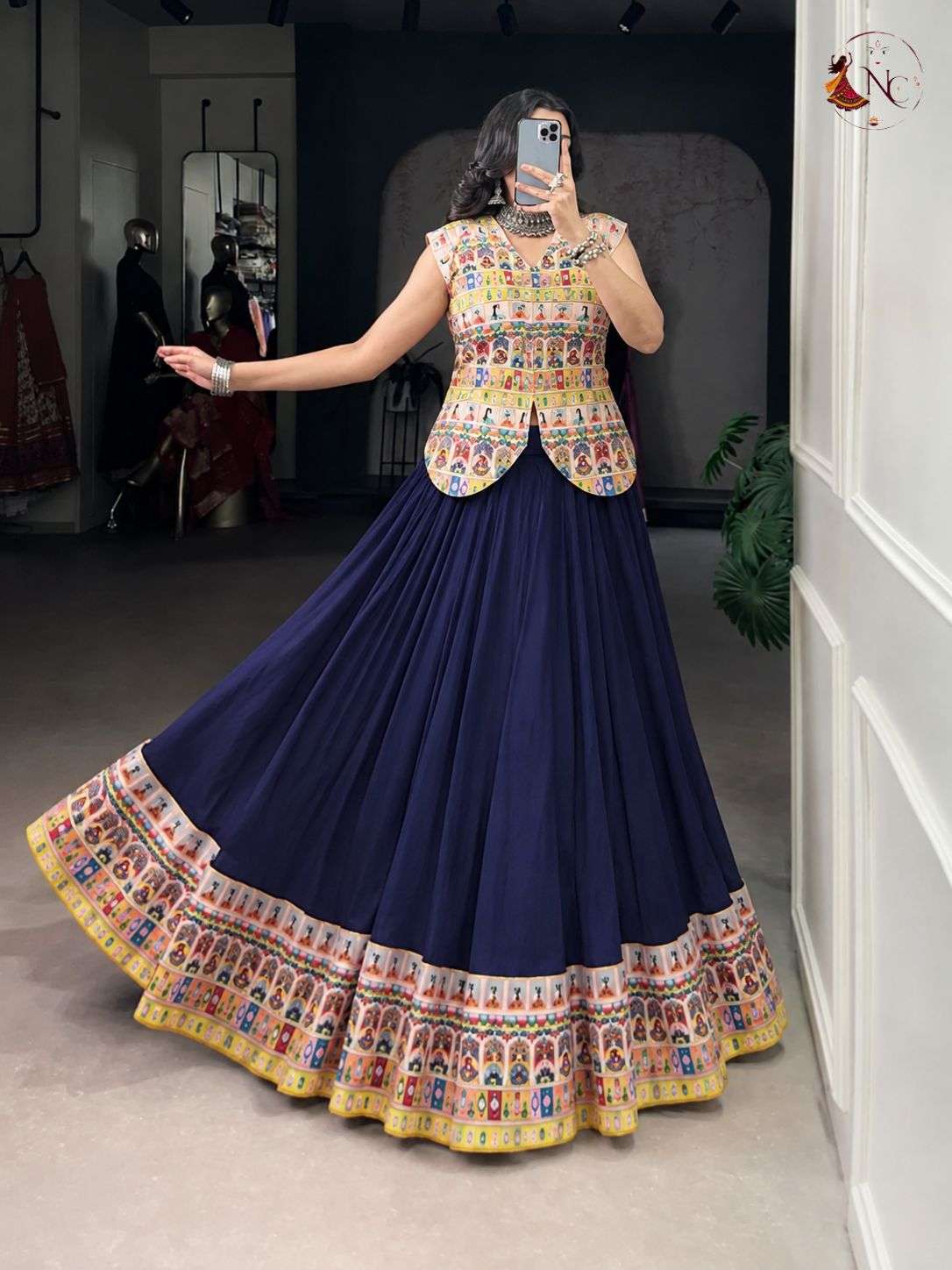 INLI FESTIVAL NIGHTS RAYON MIRROR EMBROIDERY DESIGNER WORK FESTIVE WEAR LEHENGA CHOLI 
