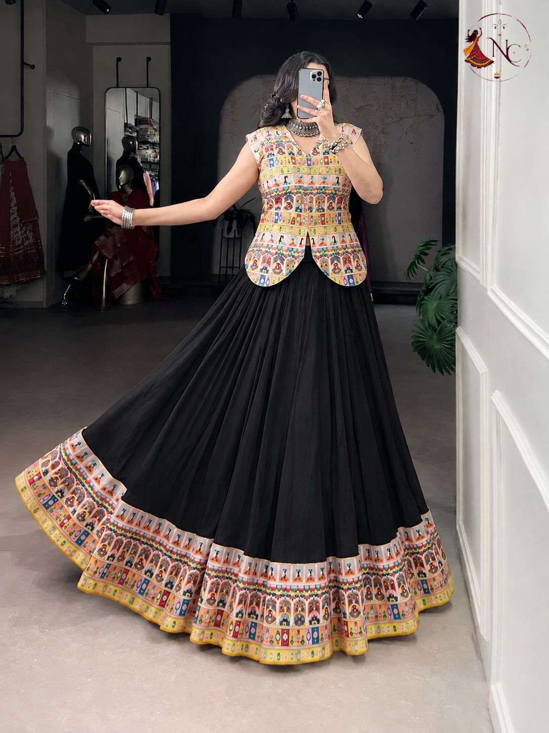 INLI FESTIVAL NIGHTS RAYON MIRROR EMBROIDERY DESIGNER WORK FESTIVE WEAR LEHENGA CHOLI 