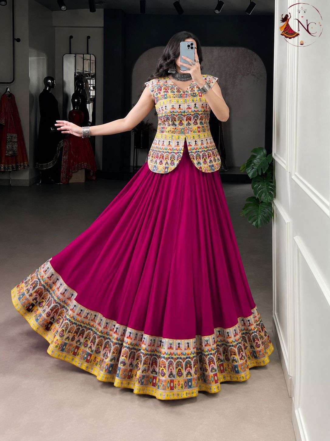 INLI FESTIVAL NIGHTS RAYON MIRROR EMBROIDERY DESIGNER WORK FESTIVE WEAR LEHENGA CHOLI 