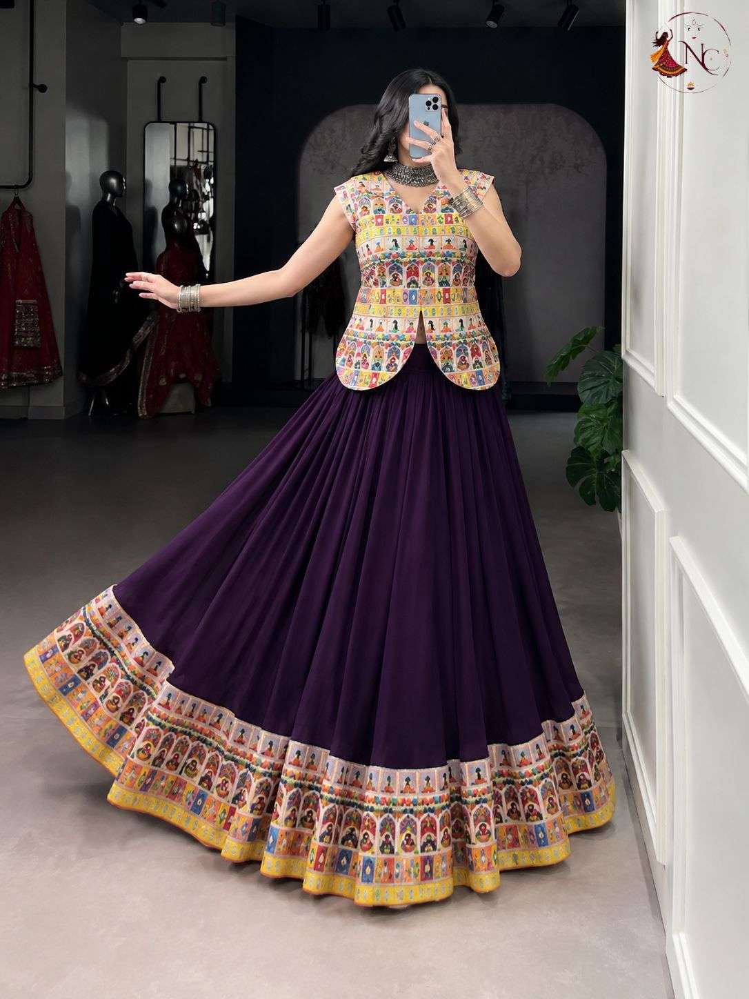 INLI FESTIVAL NIGHTS RAYON MIRROR EMBROIDERY DESIGNER WORK FESTIVE WEAR LEHENGA CHOLI 