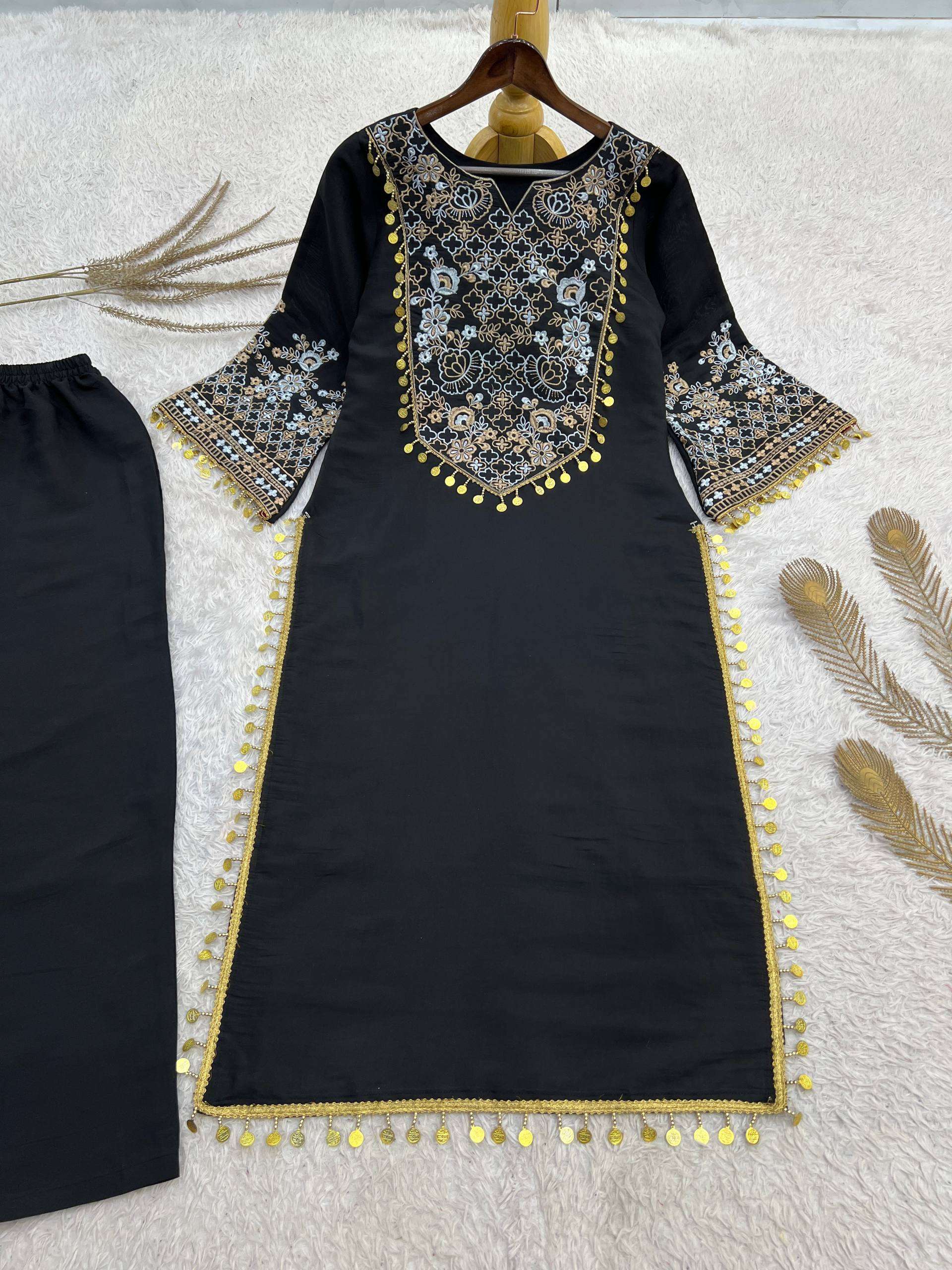 JD 655 SILK BEAUTIFUL EMBROIDERY DESIGNER FESTIVE WEAR KURTI WITH PANT SET