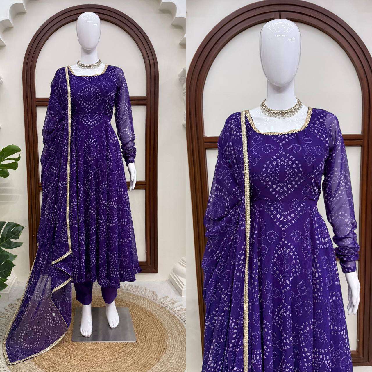 JD 658 SILK BANDHANI PRINT PRINTED DESIGNER WORK ANARKALI GOWN STYLE DRESS 