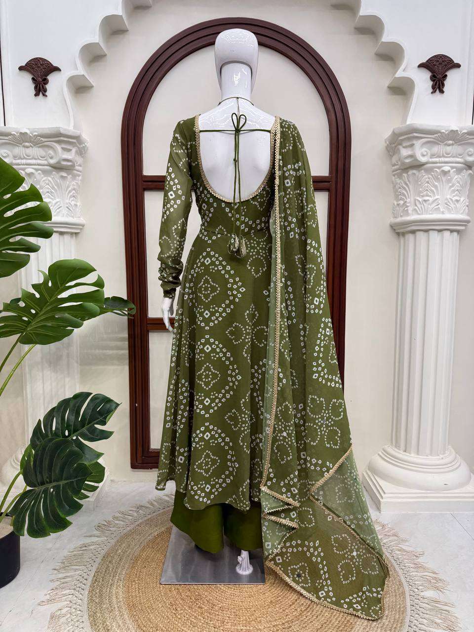 JD 658 SILK BANDHANI PRINT PRINTED DESIGNER WORK ANARKALI GOWN STYLE DRESS 