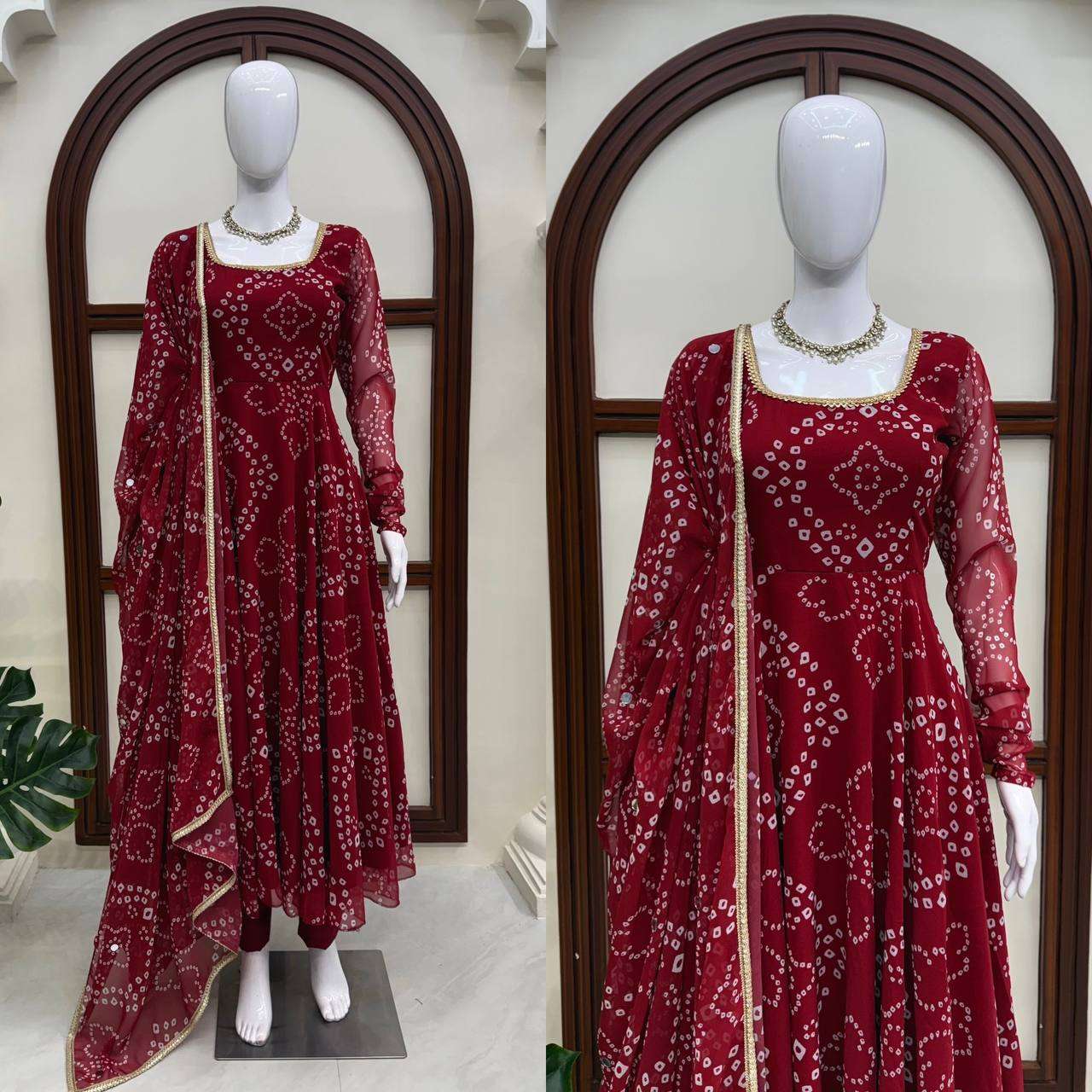 JD 658 SILK BANDHANI PRINT PRINTED DESIGNER WORK ANARKALI GOWN STYLE DRESS 