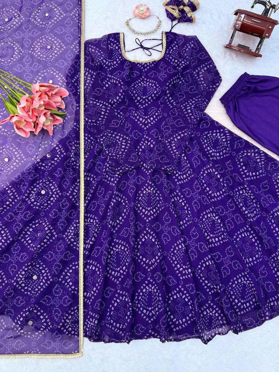 JD 658 SILK BANDHANI PRINT PRINTED DESIGNER WORK ANARKALI GOWN STYLE DRESS 
