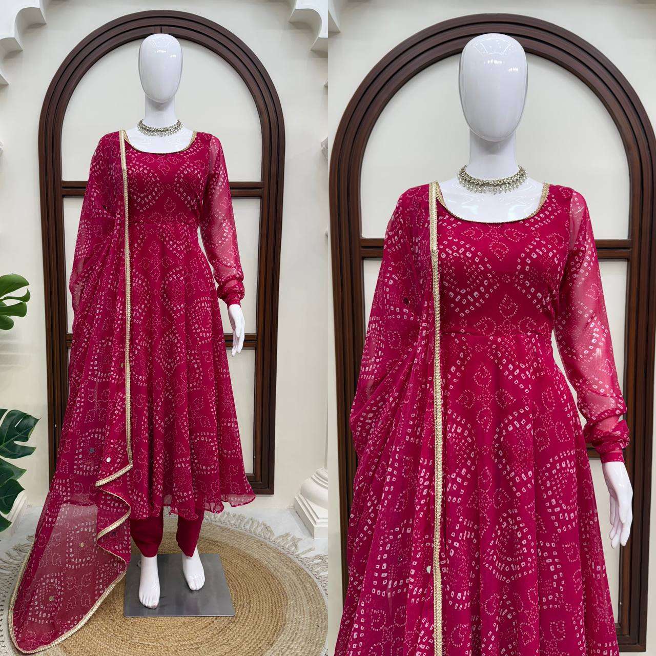 JD 658 SILK BANDHANI PRINT PRINTED DESIGNER WORK ANARKALI GOWN STYLE DRESS 