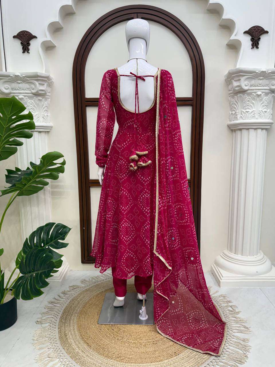 JD 658 SILK BANDHANI PRINT PRINTED DESIGNER WORK ANARKALI GOWN STYLE DRESS 