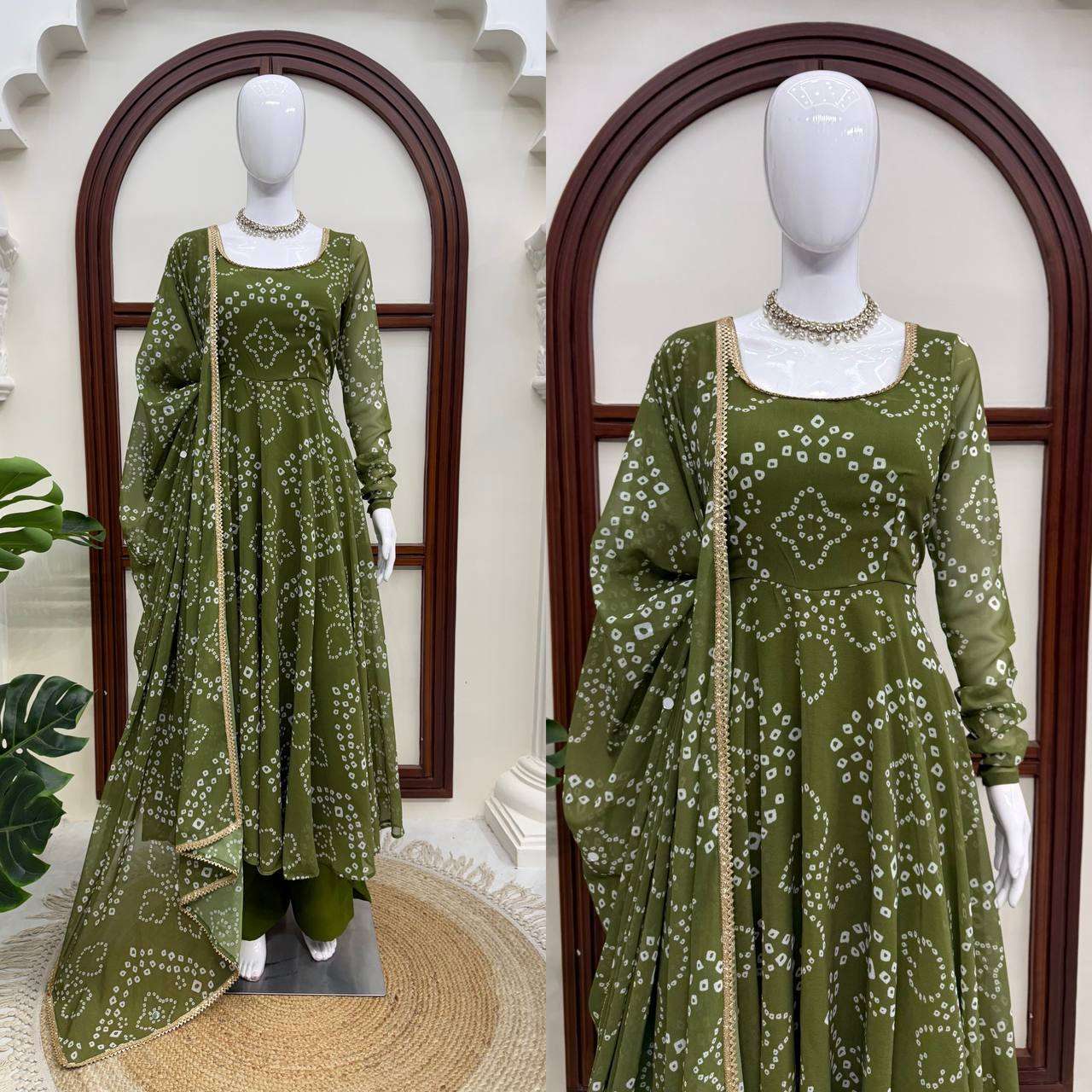 JD 658 SILK BANDHANI PRINT PRINTED DESIGNER WORK ANARKALI GOWN STYLE DRESS 