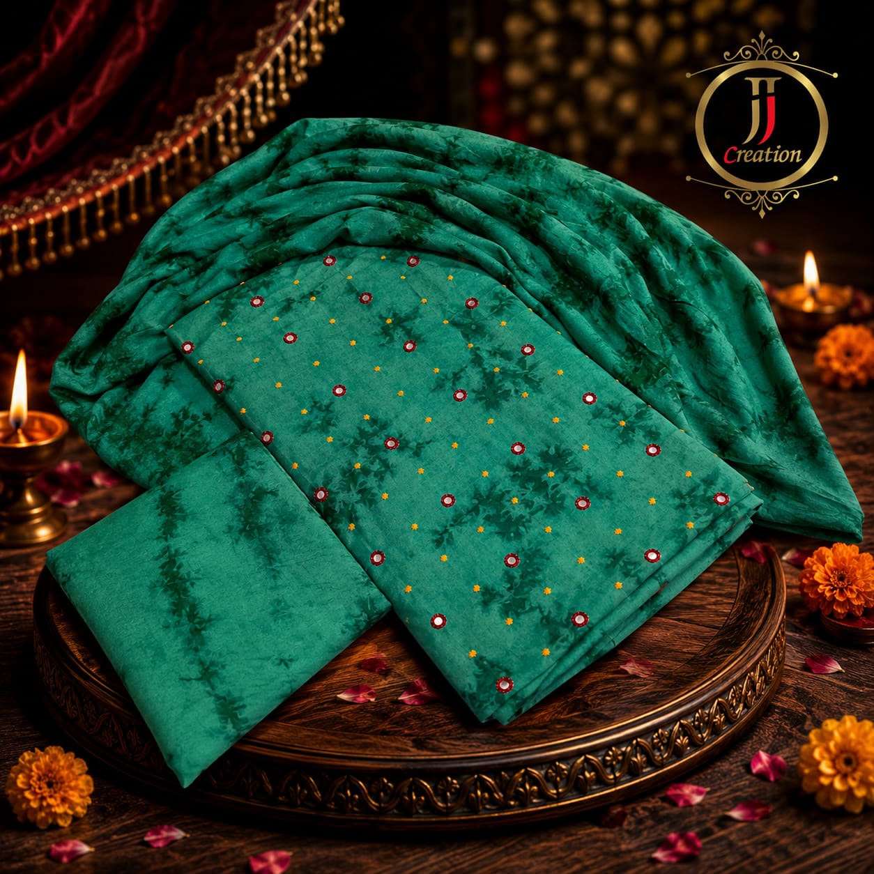JJ CREATION PREMIUM TYE AND DYE COLLECTION RAYON WITH WORK SALWAR SUIT
