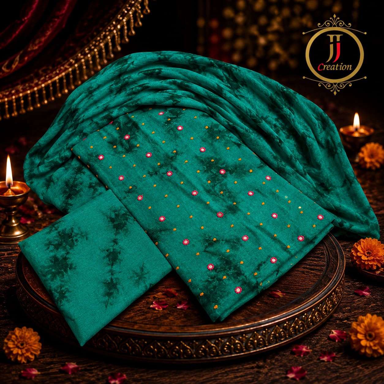 JJ CREATION PREMIUM TYE AND DYE COLLECTION RAYON WITH WORK SALWAR SUIT