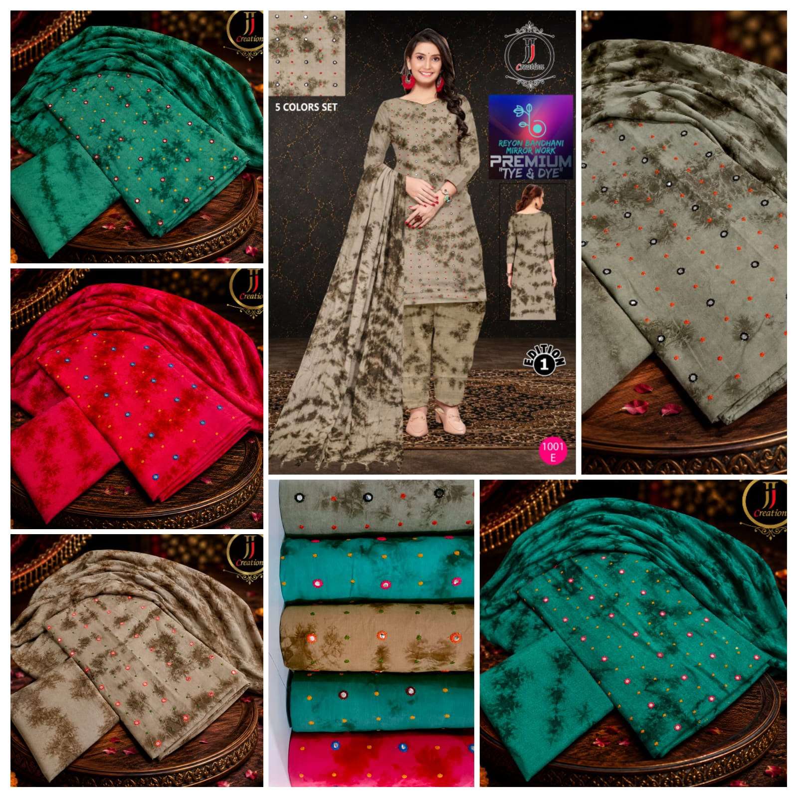 JJ CREATION PREMIUM TYE AND DYE COLLECTION RAYON WITH WORK SALWAR SUIT