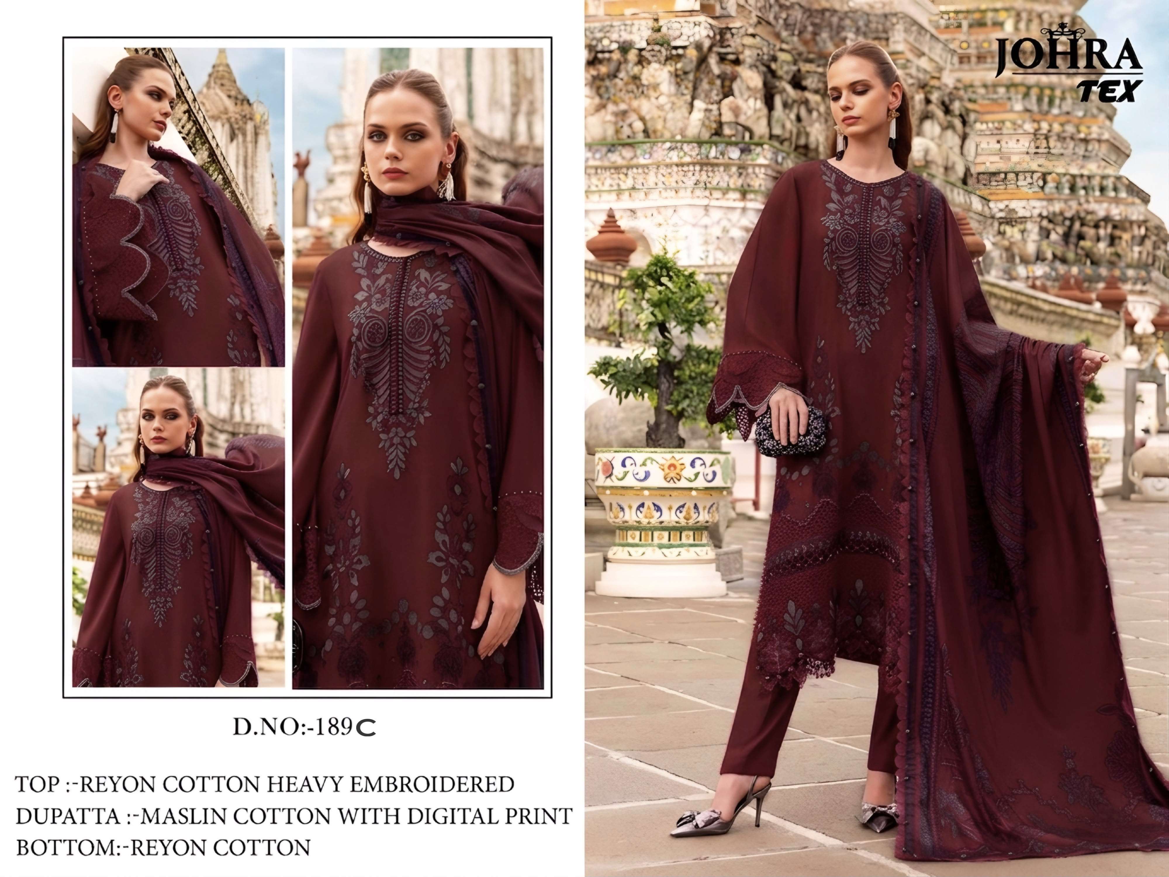 JOHRA TEX JT 189 COTTON WITH EMBROIDERED DESIGNER WORK SUIT