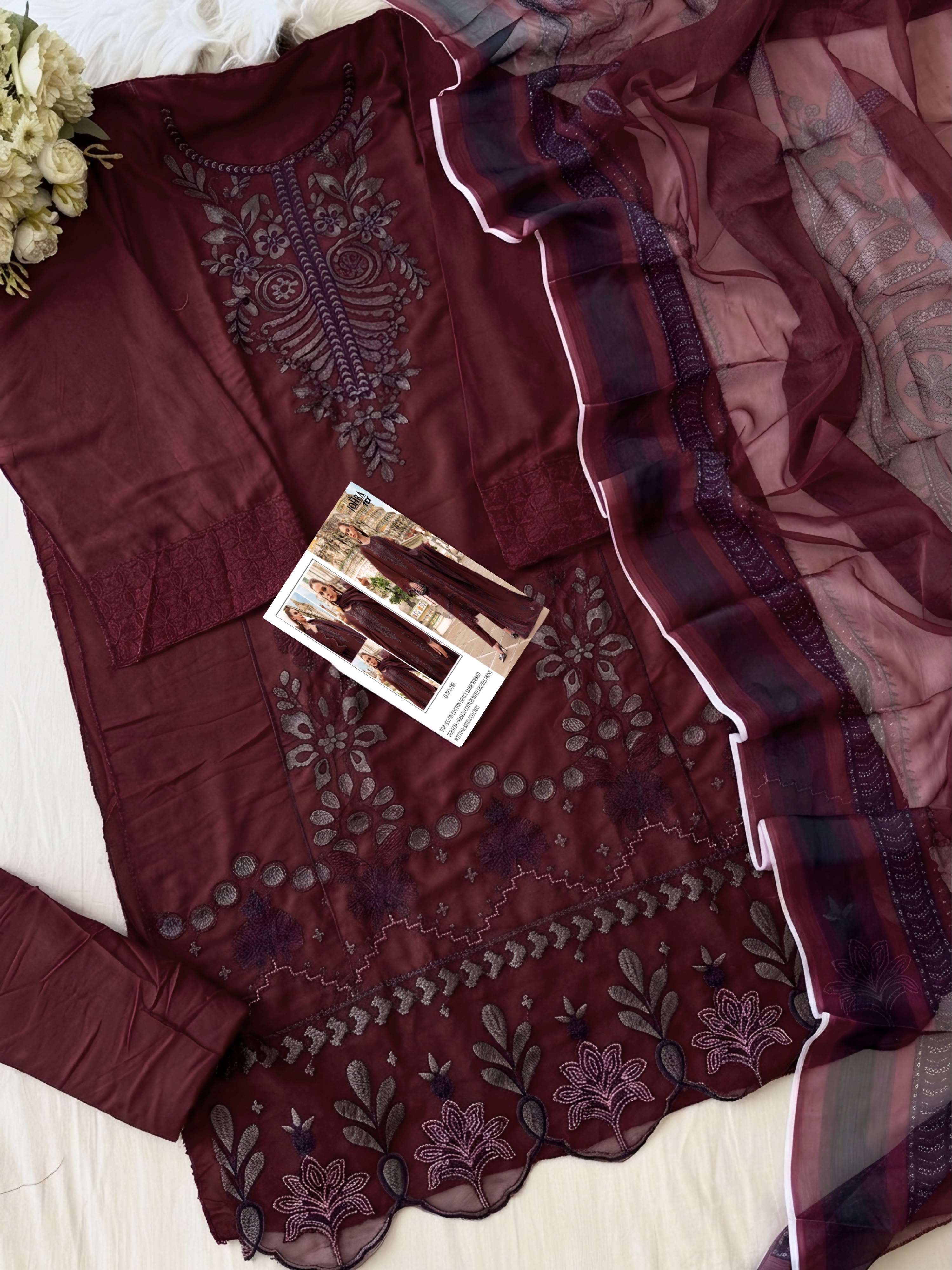 JOHRA TEX JT 189 COTTON WITH EMBROIDERED DESIGNER WORK SUIT