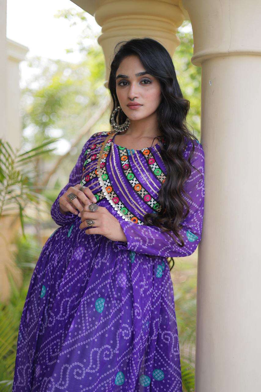 KA 1272 GEORGETTE BANDHANI PRINT KUTCHI WORK NAVRATRI WEAR KURTI 