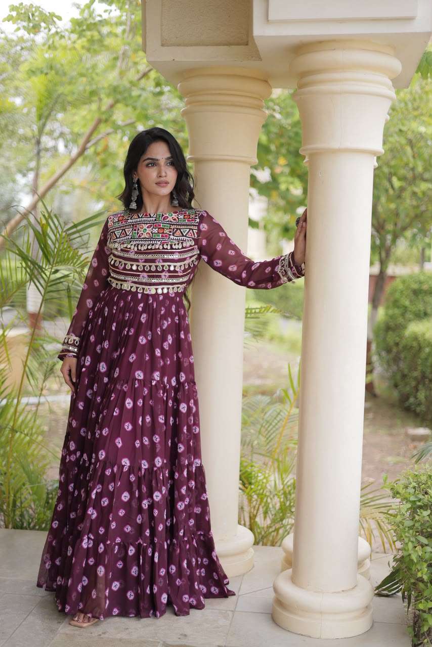 KA 1277 GEORGETTE BANDHANI PRINT WITH KUTCHI WORKS NAVRATRI WEAR LADIES GOWN 