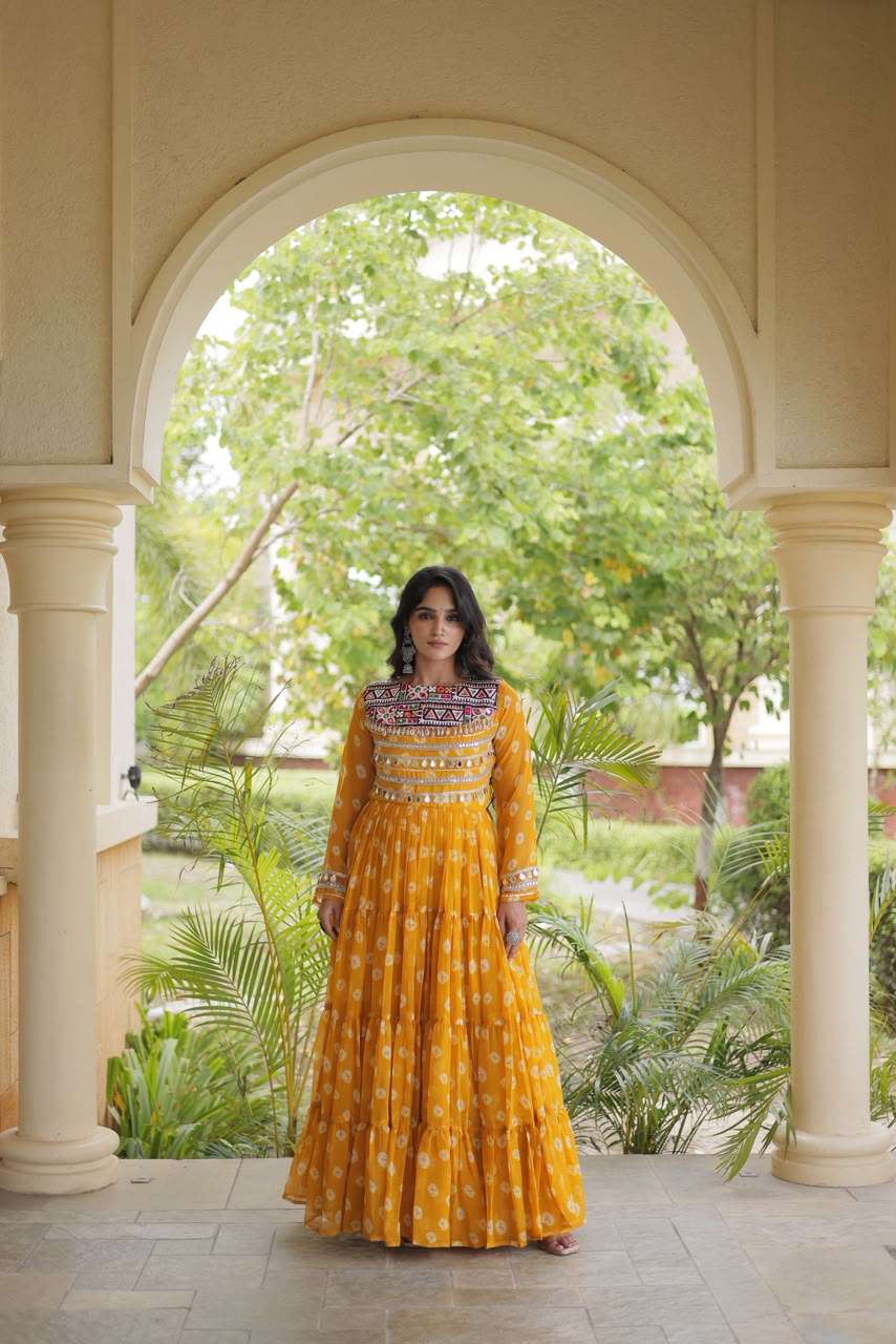 KA 1277 GEORGETTE BANDHANI PRINT WITH KUTCHI WORKS NAVRATRI WEAR LADIES GOWN 