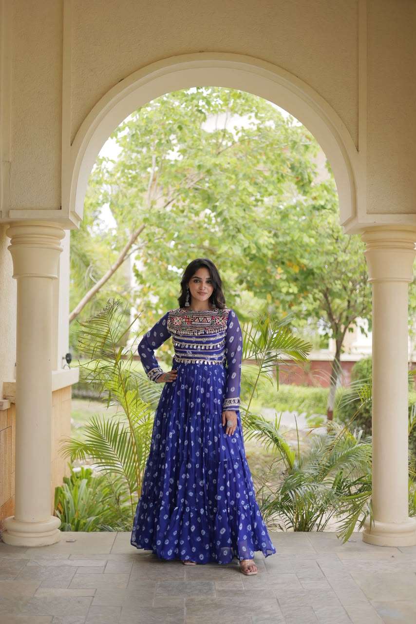 KA 1277 GEORGETTE BANDHANI PRINT WITH KUTCHI WORKS NAVRATRI WEAR LADIES GOWN 