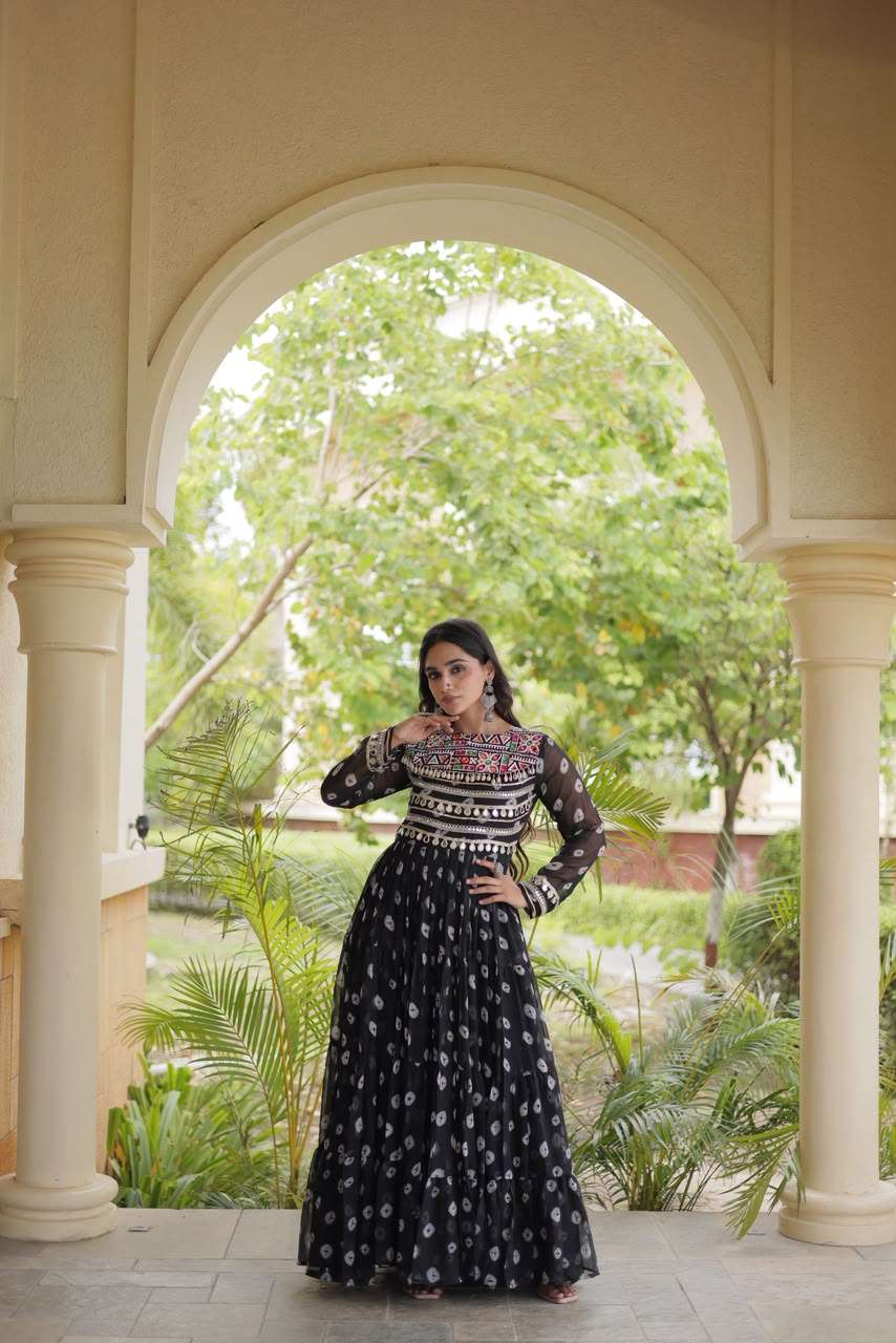 KA 1277 GEORGETTE BANDHANI PRINT WITH KUTCHI WORKS NAVRATRI WEAR LADIES GOWN 