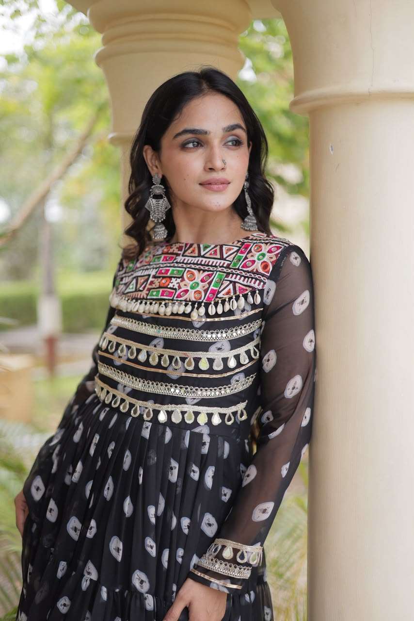 KA 1277 GEORGETTE BANDHANI PRINT WITH KUTCHI WORKS NAVRATRI WEAR LADIES GOWN 