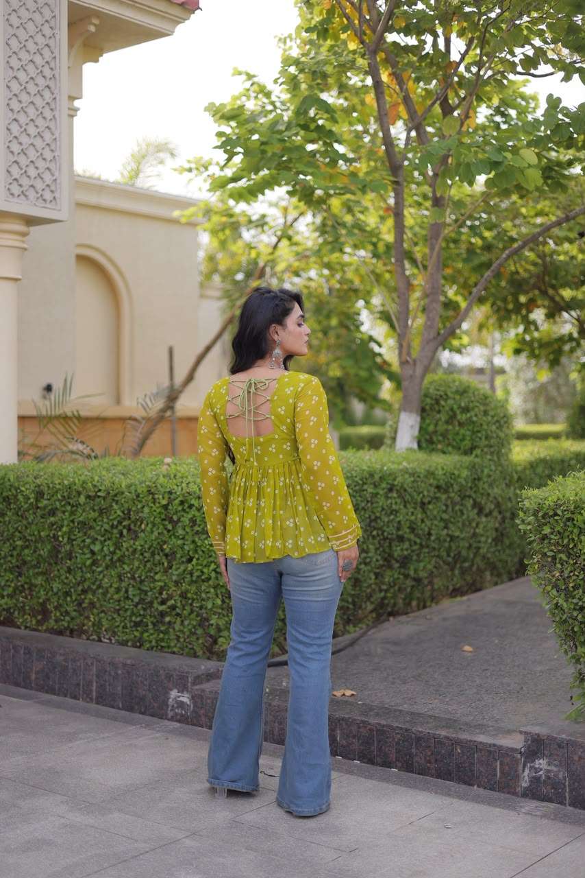 KA 5079 GEORGETTE BANDHANI PRINT WITH KUTCHI WORKS LADIES NAVRATRI WEAR TOP