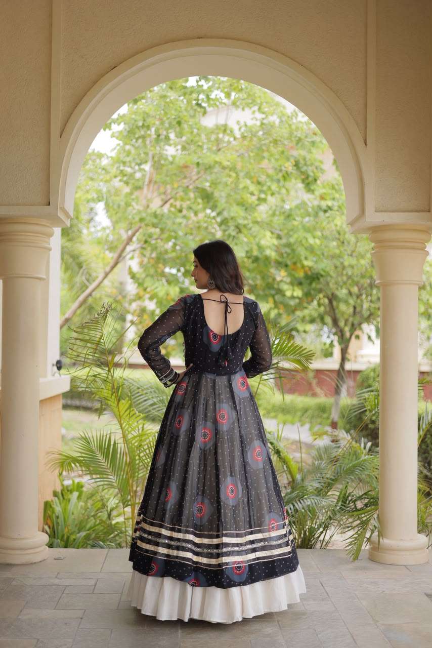 KA 5085 GEORGETTE BANDHANI PRINT KUTCHI PATCH WORK DESIGNER NAVRATRI WEAR KURTI WITH LEHENGA 