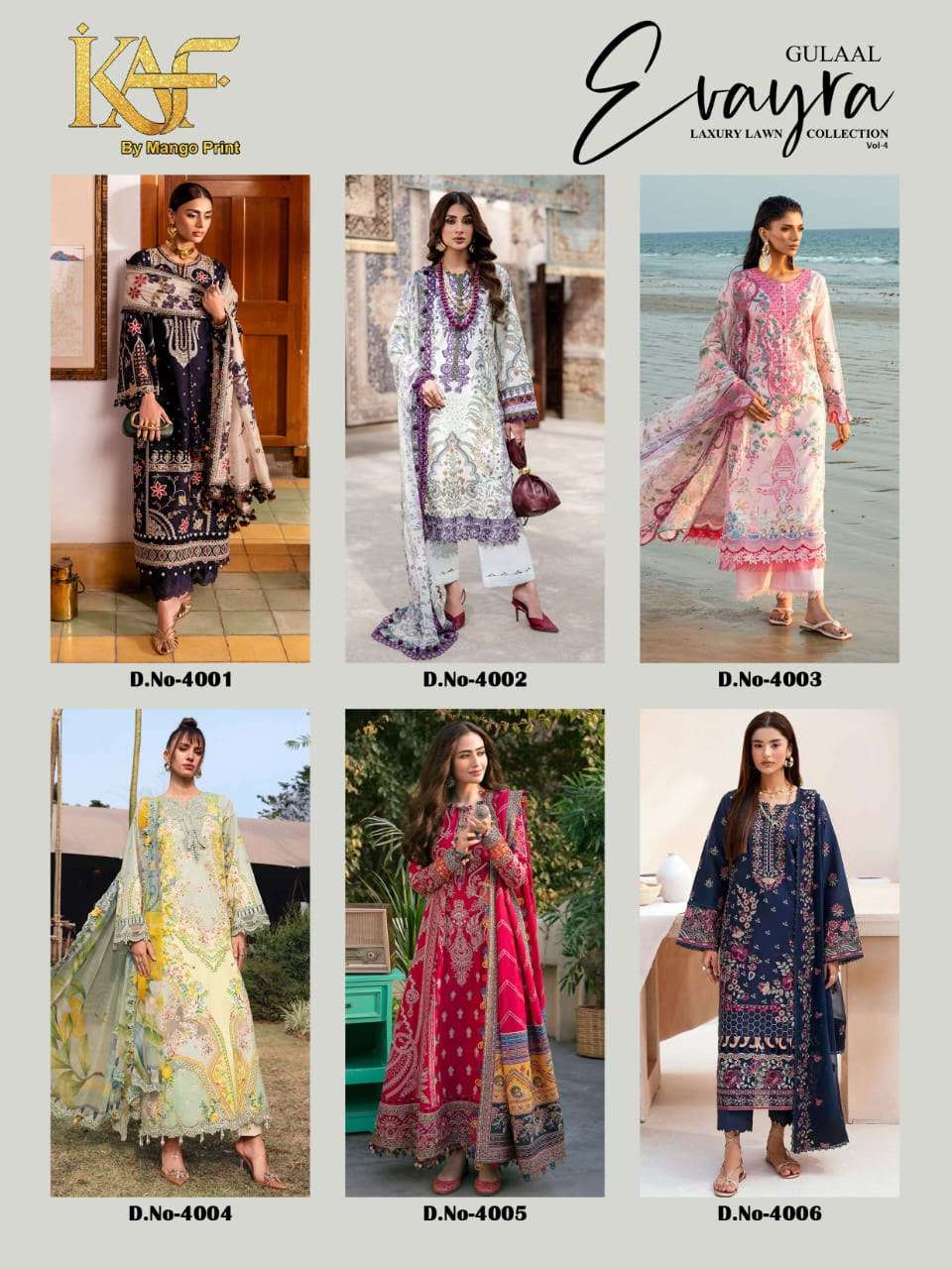 KAF FABRIC EVAYRA GULAAL LUXURY LAWN COLLECTION VOL 4 COTTON DIGITAL PRINT SALWAR SUIT