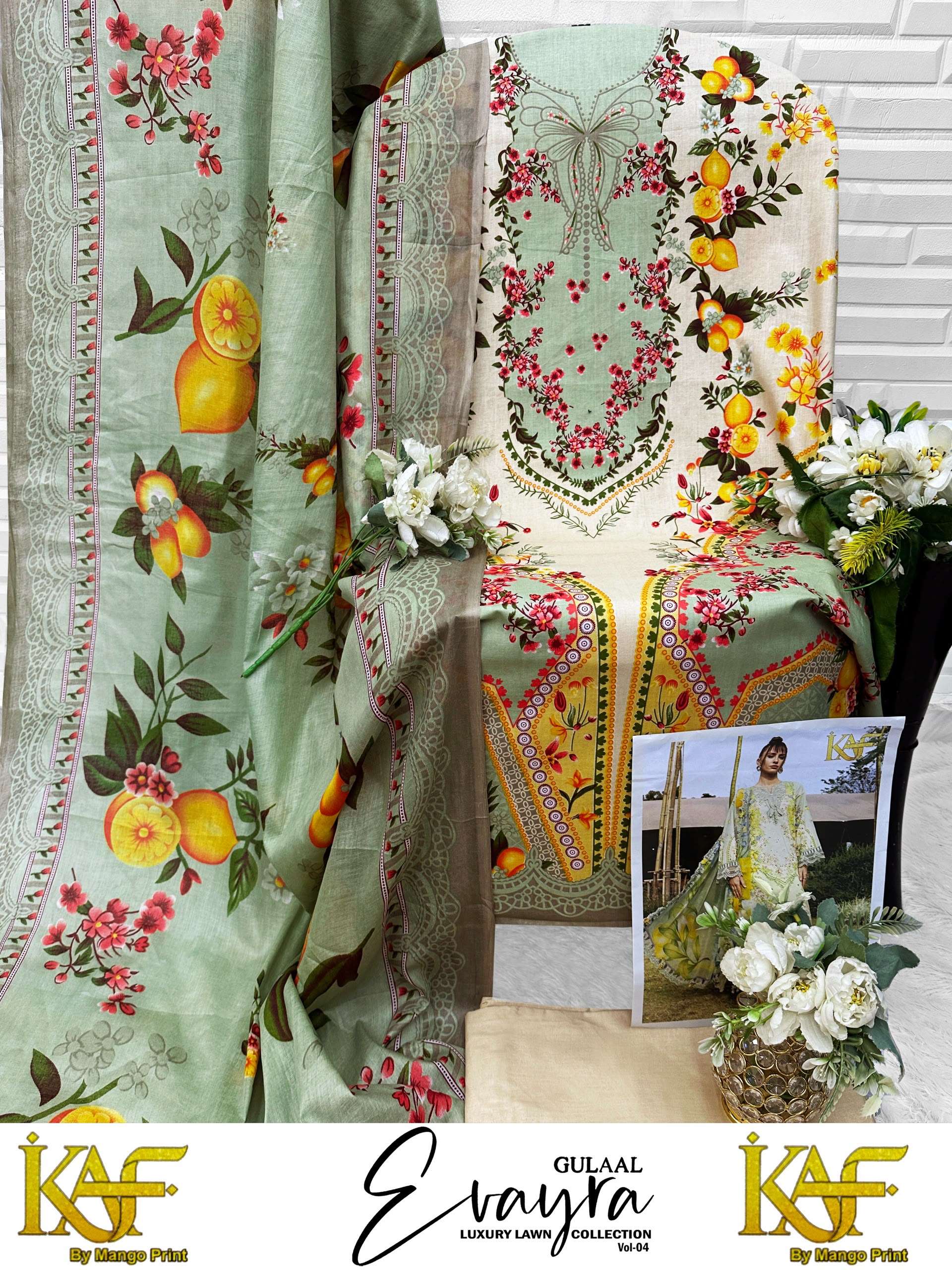 KAF FABRIC EVAYRA GULAAL LUXURY LAWN COLLECTION VOL 4 COTTON DIGITAL PRINT SALWAR SUIT