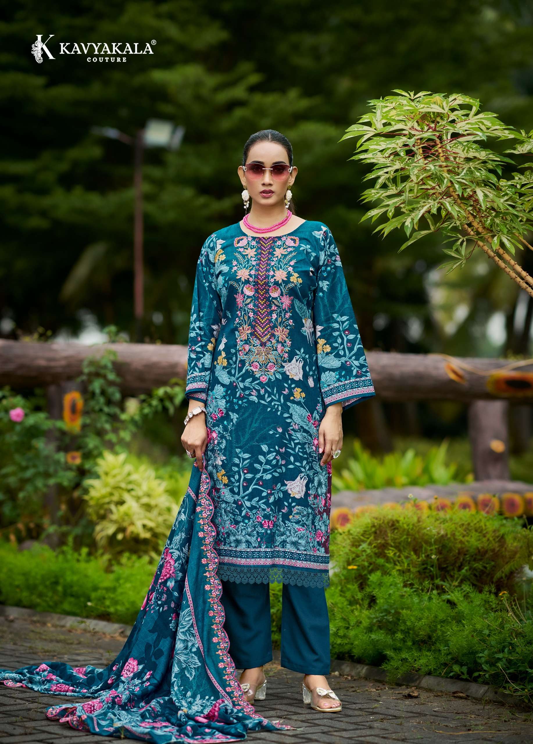 KAVYA KALA COUTURE ANARKALI VOL 28 LAWN COTTON DIGITAL PRINT WITH FANCY EMBROIDERY WORK SUIT