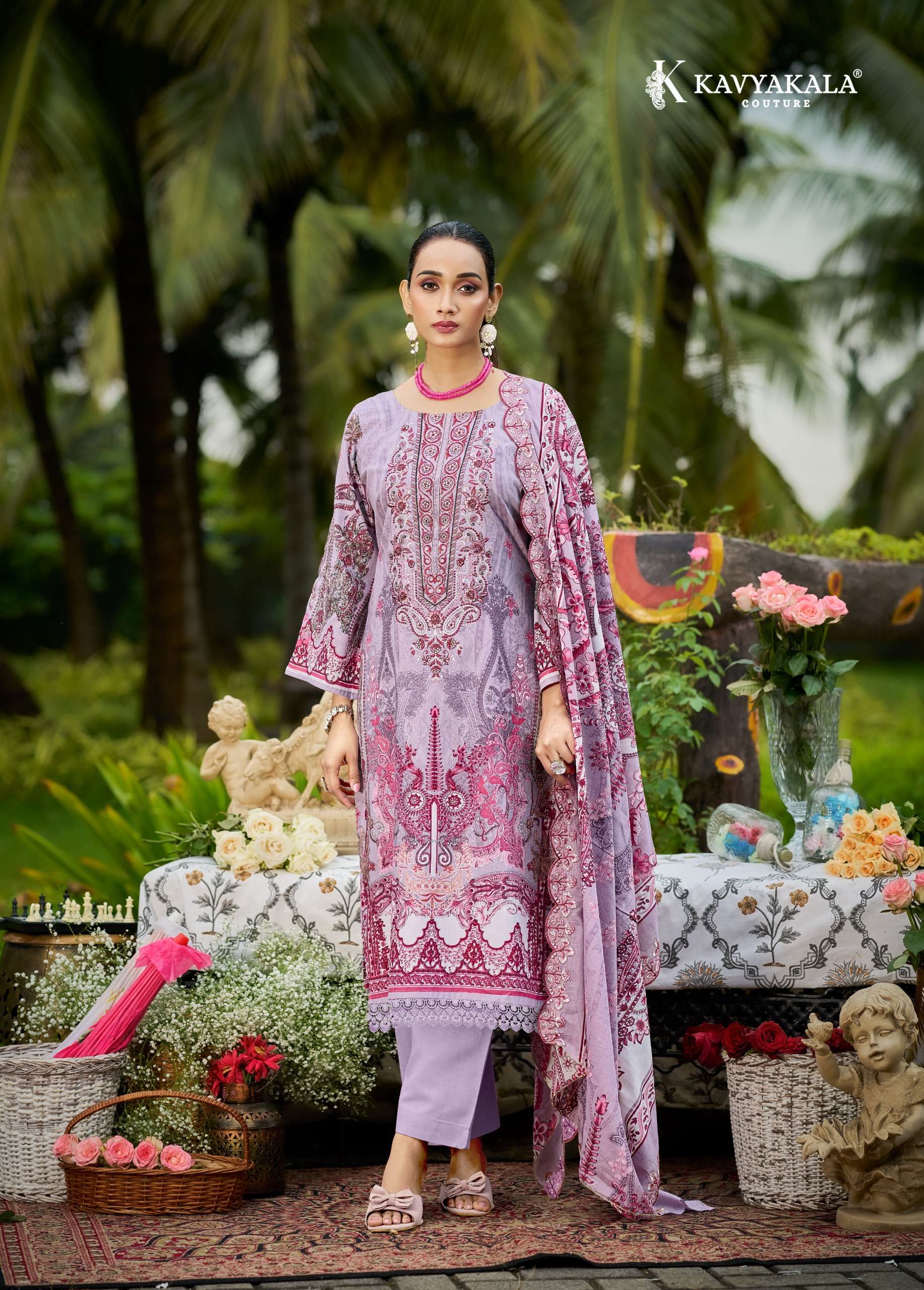 KAVYA KALA COUTURE ANARKALI VOL 28 LAWN COTTON DIGITAL PRINT WITH FANCY EMBROIDERY WORK SUIT