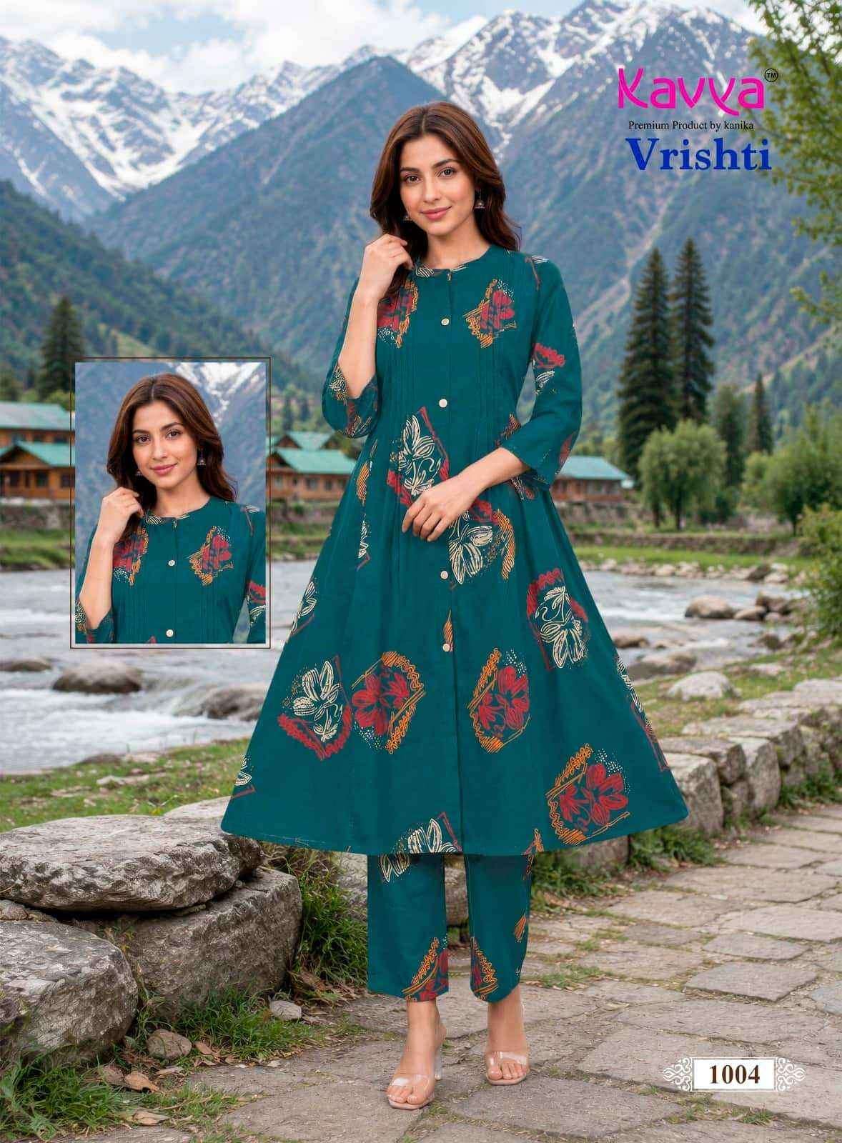 KAVYA VRISHTI VOL 1 COTTON PRINT FANCY A LINE STYLE KURTI WITH BOTTOM PAIR 