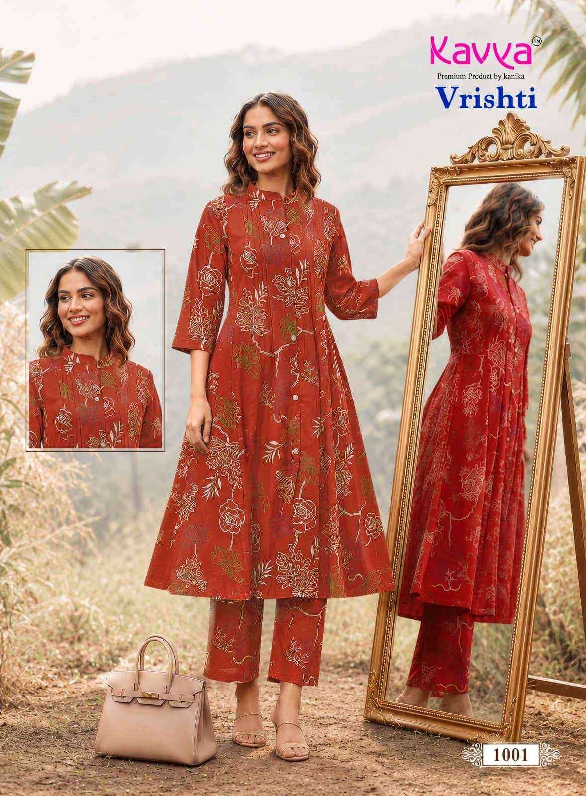 KAVYA VRISHTI VOL 1 COTTON PRINT FANCY A LINE STYLE KURTI WITH BOTTOM PAIR 