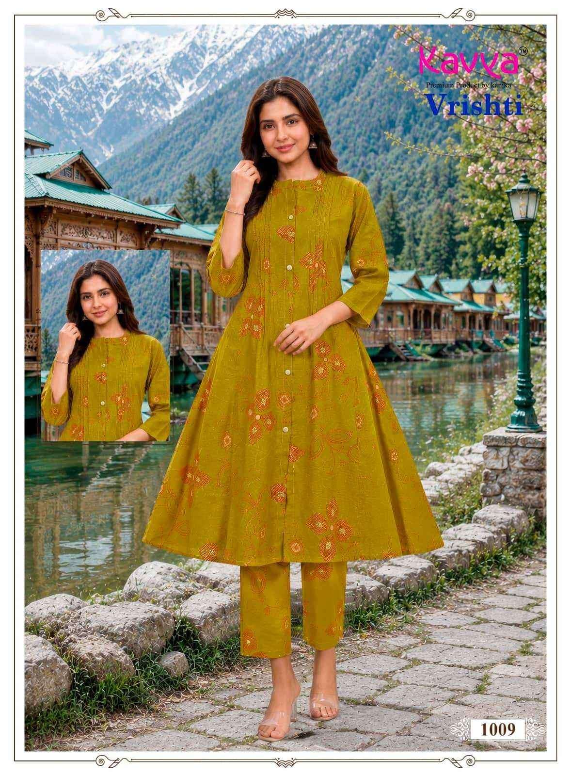 KAVYA VRISHTI VOL 1 COTTON PRINT FANCY A LINE STYLE KURTI WITH BOTTOM PAIR 