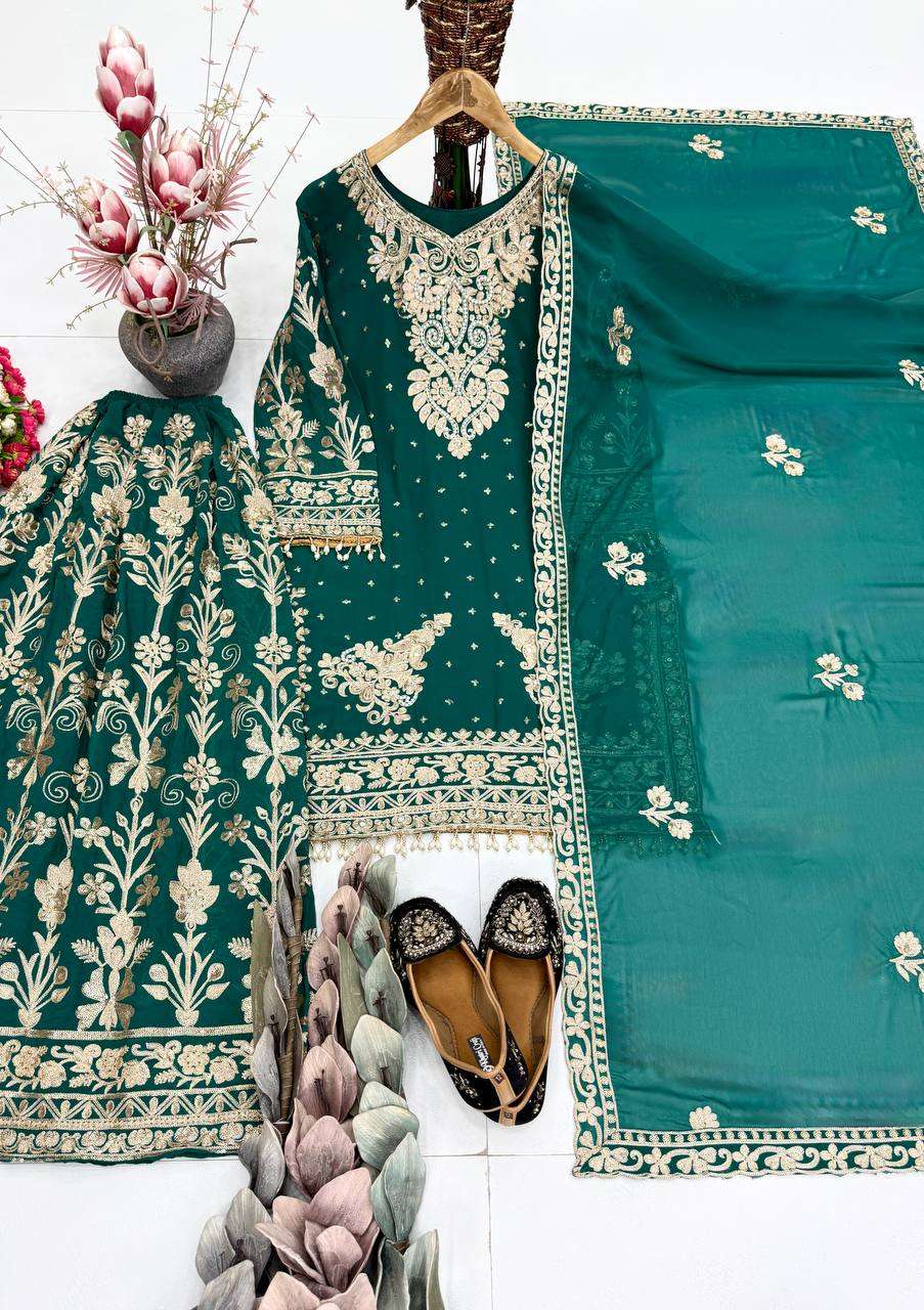 KF 1733 FOX GEORGETTE HEAVY EMBROIDERY DESIGNER WEDDING WEAR SUIT