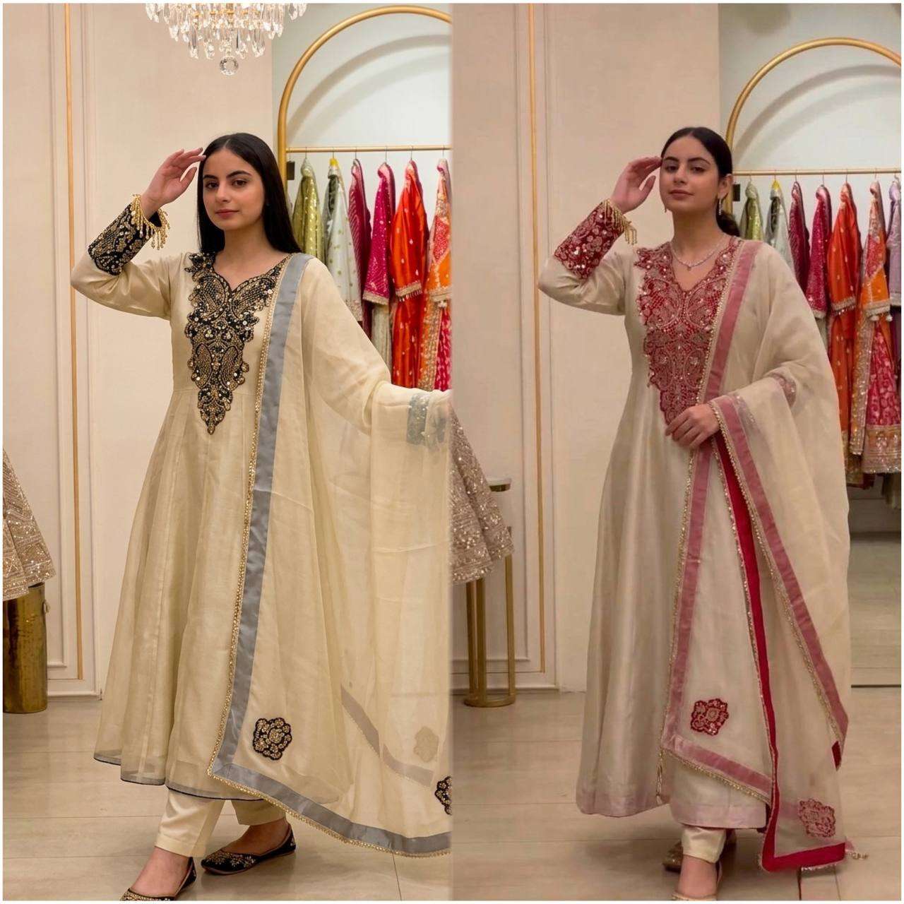 KF 1734 ORGANZA SEQUENCE EMBROIDERY DESIGNER WORK FESTIVE WEAR LADIES SUIT