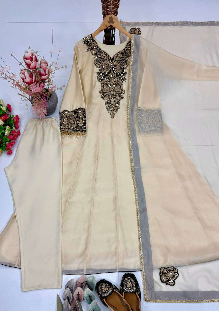KF 1734 ORGANZA SEQUENCE EMBROIDERY DESIGNER WORK FESTIVE WEAR LADIES SUIT