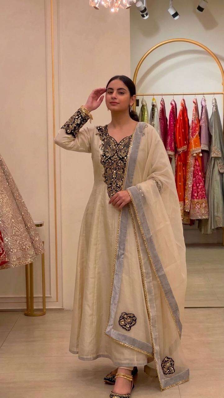 KF 1734 ORGANZA SEQUENCE EMBROIDERY DESIGNER WORK FESTIVE WEAR LADIES SUIT