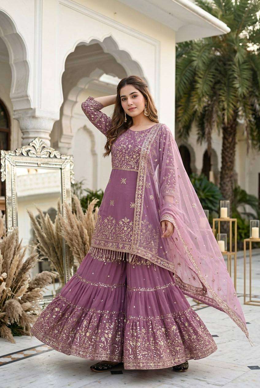 KF 1735 GEORGETTE EMBROIDERED WORK TOP SHARARA AND DUPATTA SET