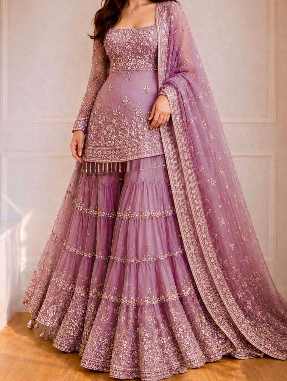 KF 1735 GEORGETTE EMBROIDERED WORK TOP SHARARA AND DUPATTA SET