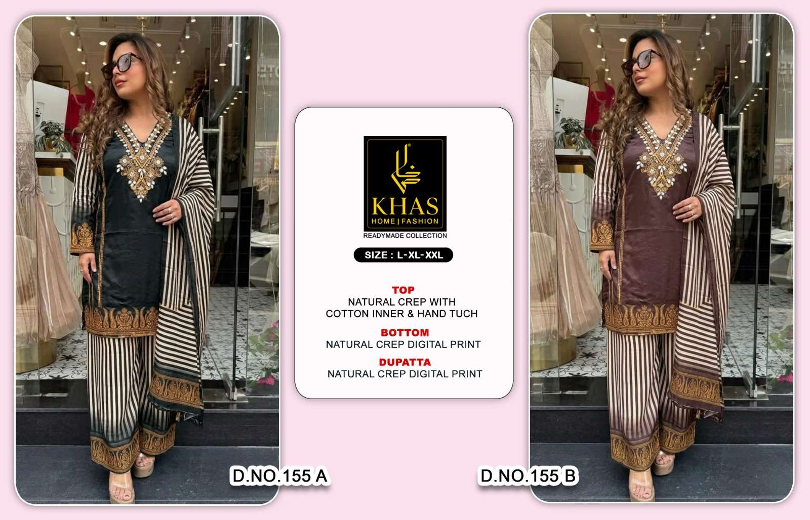 KHAS FASHION D NO 155 CREPE DIGITAL PRINT WITH DESIGNER WORK READY MADE SUIT