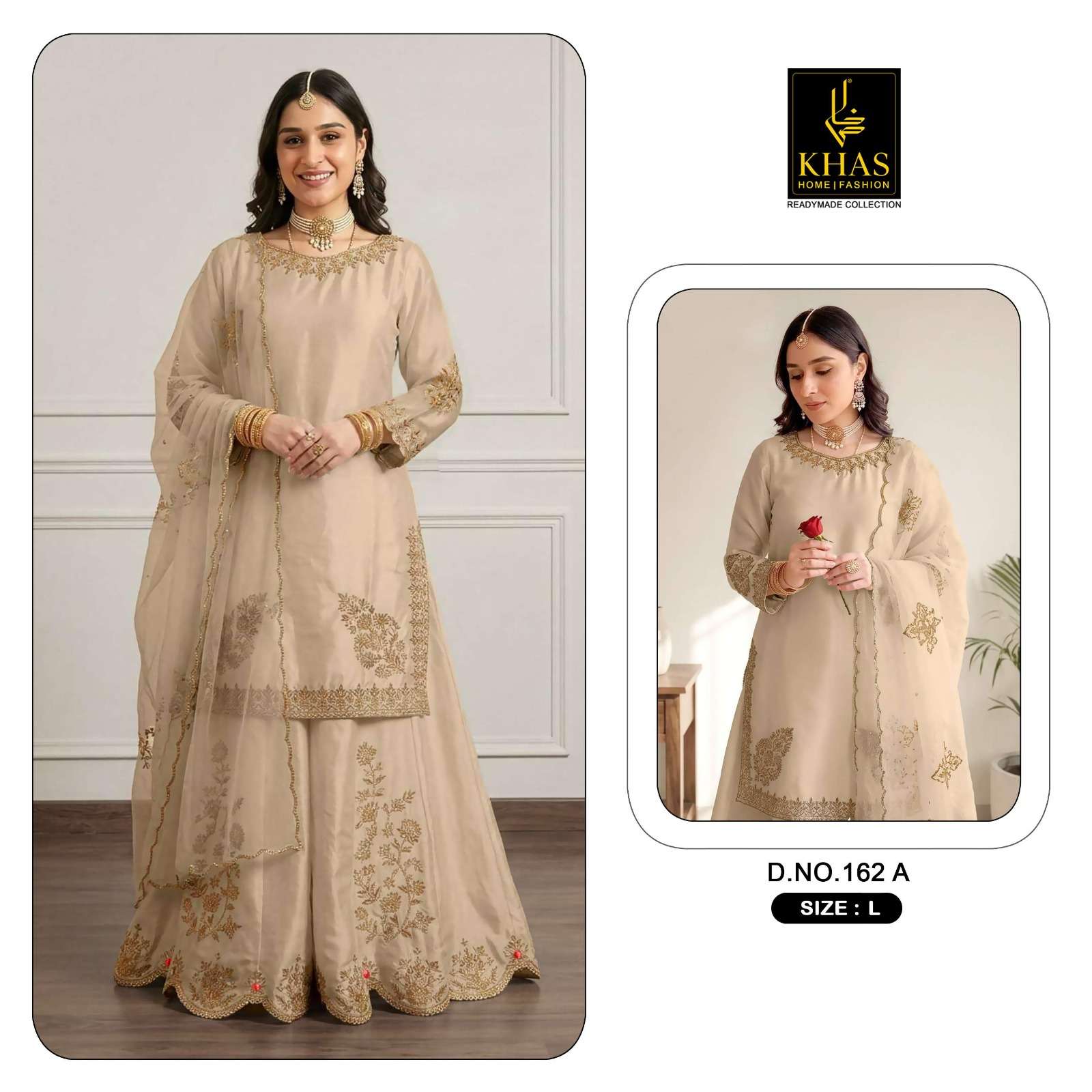 KHAS FASHION D NO 162 SATIN EMBROIDERY DESIGNER WEDDING FUNCTION WEAR SUIT