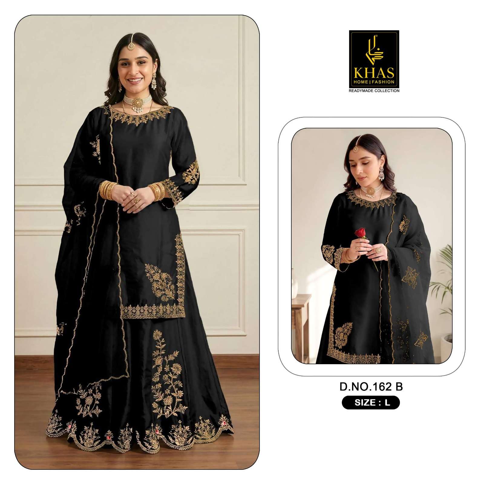 KHAS FASHION D NO 162 SATIN EMBROIDERY DESIGNER WEDDING FUNCTION WEAR SUIT