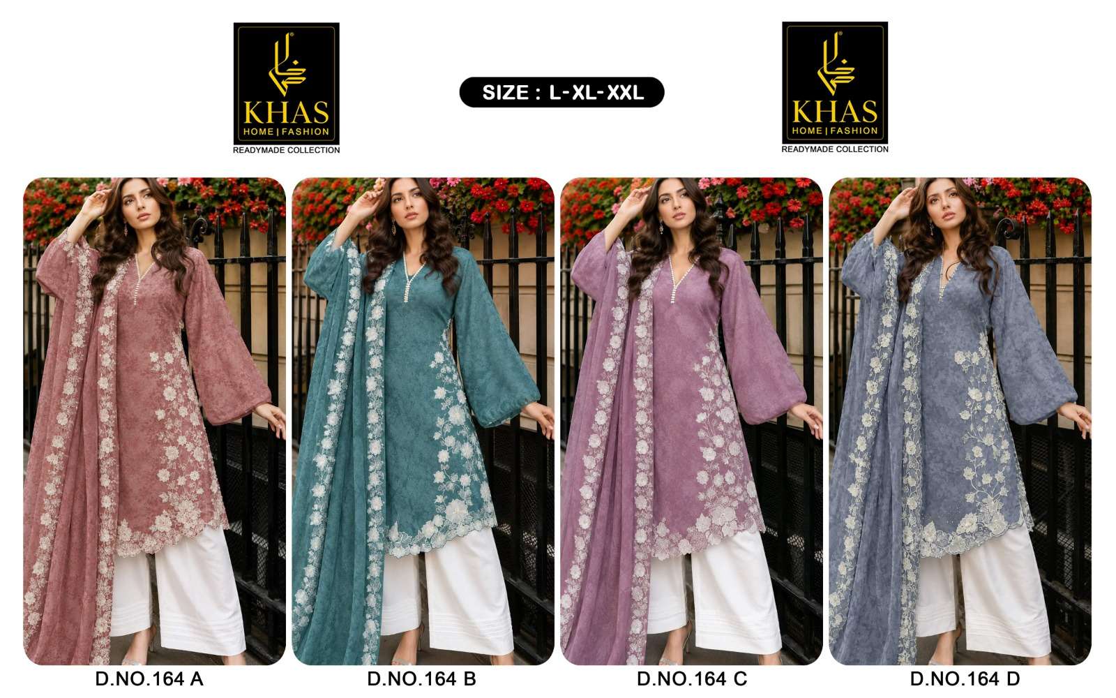 KHAS FASHION D NO 164 SILK DIGITAL PRINT WITH DESIGNER WORK READY MADE PAKISTANI SUIT