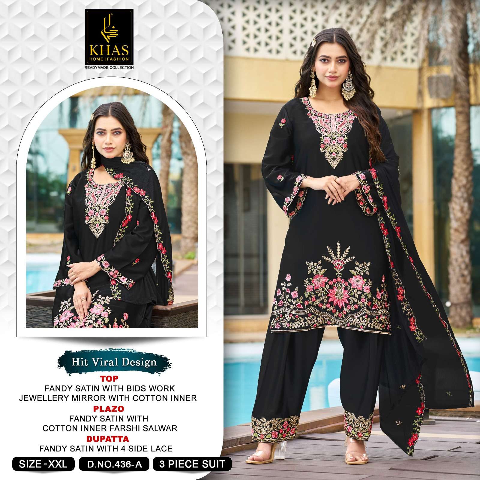 KHAS FASHION D NO 437 SATIN EMBROIDERED DESIGNER READY MADE FESTIVE WEAR SUIT