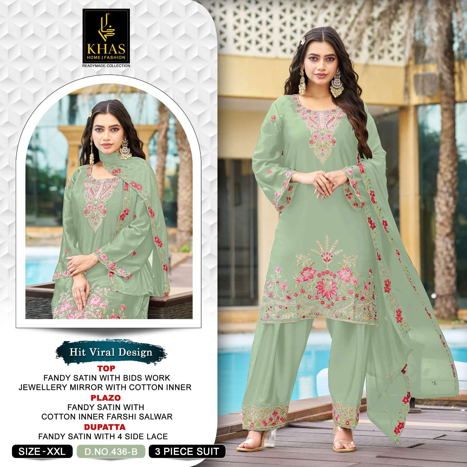 KHAS FASHION D NO 437 SATIN EMBROIDERED DESIGNER READY MADE FESTIVE WEAR SUIT