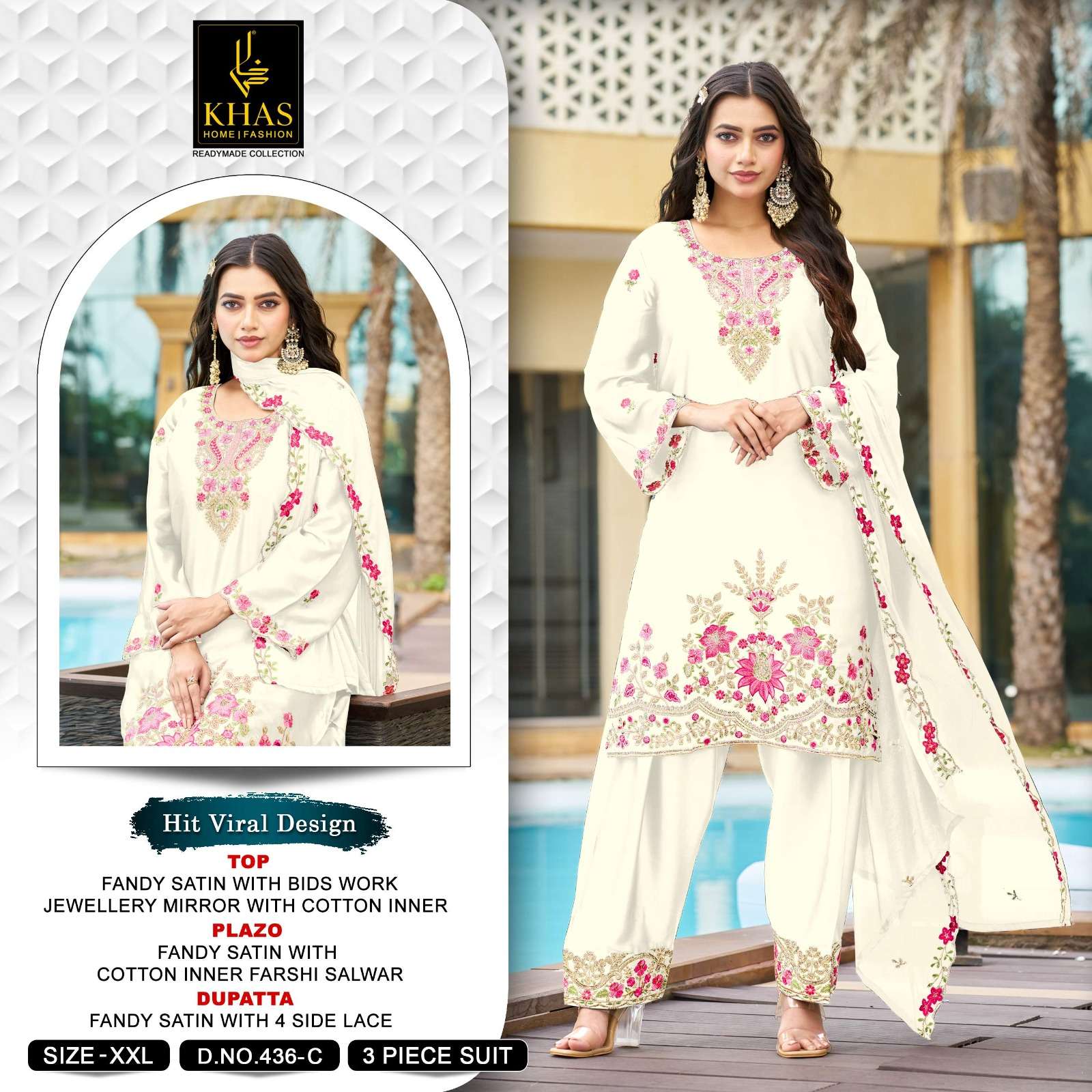 KHAS FASHION D NO 437 SATIN EMBROIDERED DESIGNER READY MADE FESTIVE WEAR SUIT