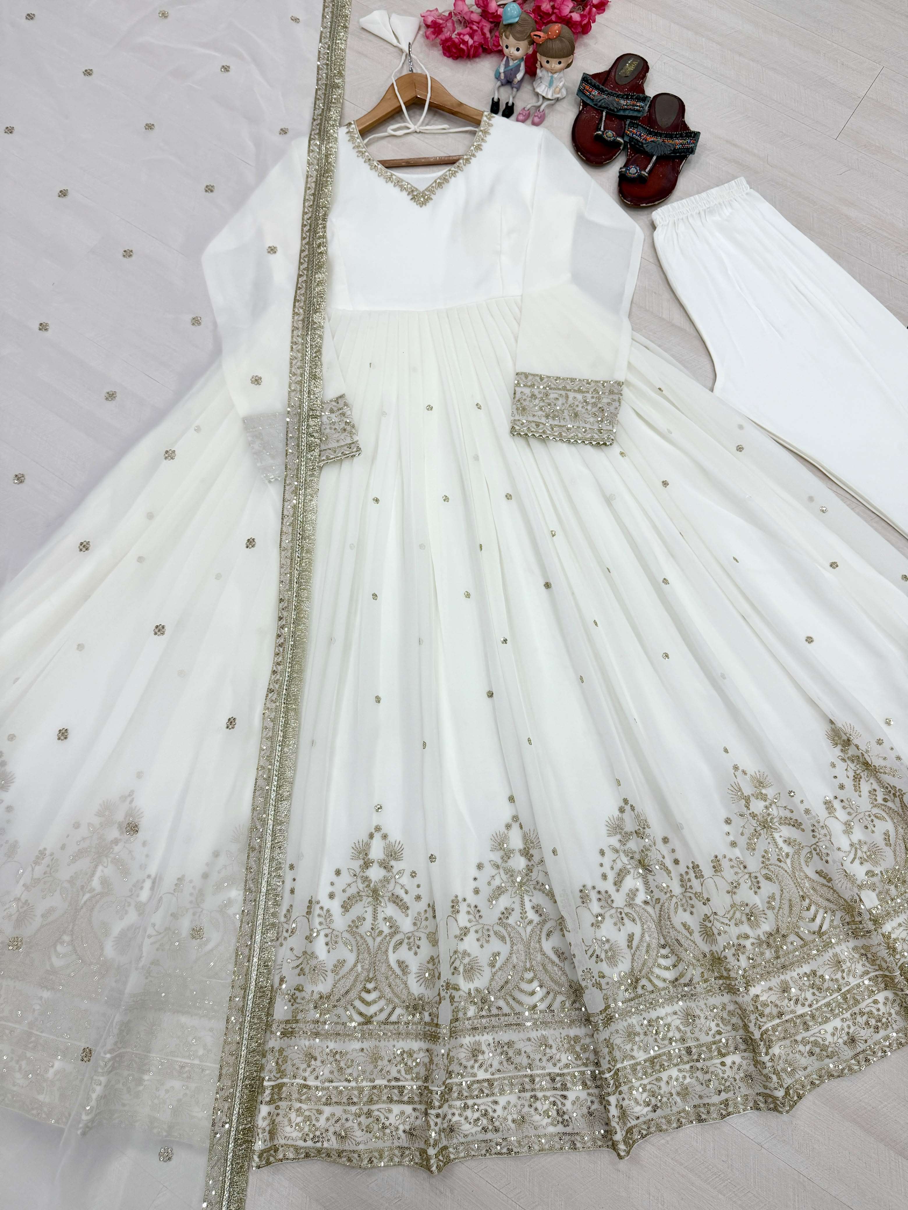 LADY LOOK 054 GEORGETTE HEAVY SEQUENCE EMBROIDERY DESIGNER GOWN BOTTOM AND DUPATTA SET 