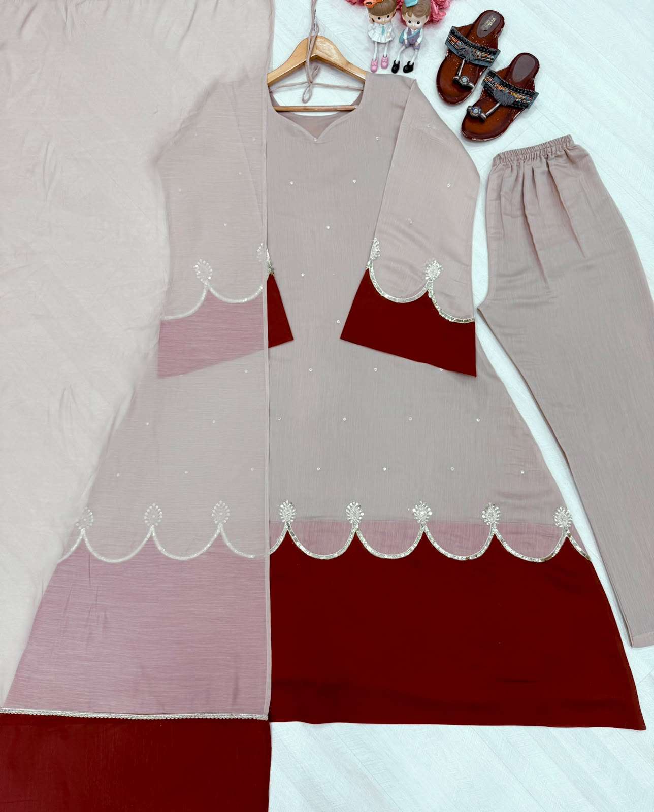 LADY LOOK 056 ROMAN SILK DESIGNER KAFTAN STYLE DRESS PLAZZO AND DUPATTA SET 