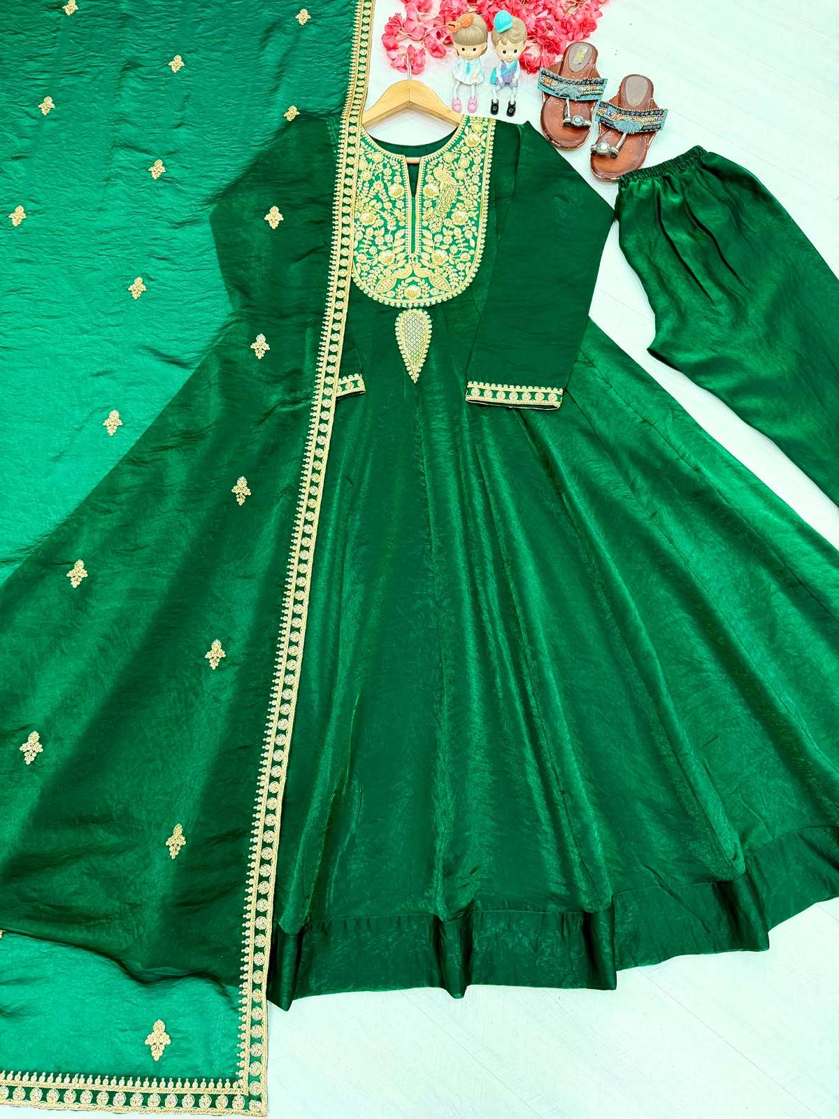 LADY LOOK 057 SILK SEQUENCE EMBROIDERY DESIGNER ANARKALI GOWN BOTTOM AND DUPATTA SET 