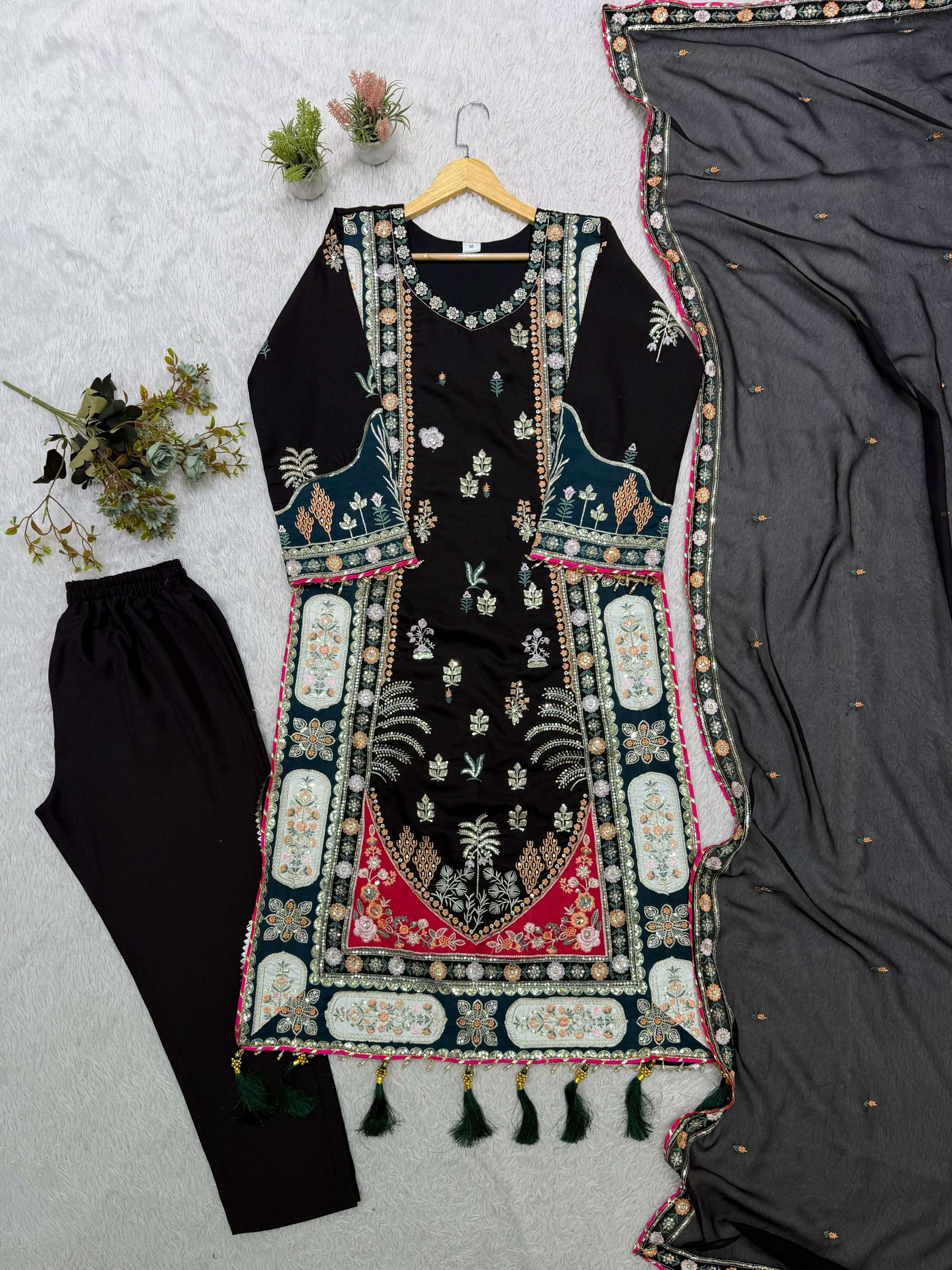 LG 2141 SILK BEAUTIFUL DESIGNER KAFTAN WITH PANT AND DUPATTA SET